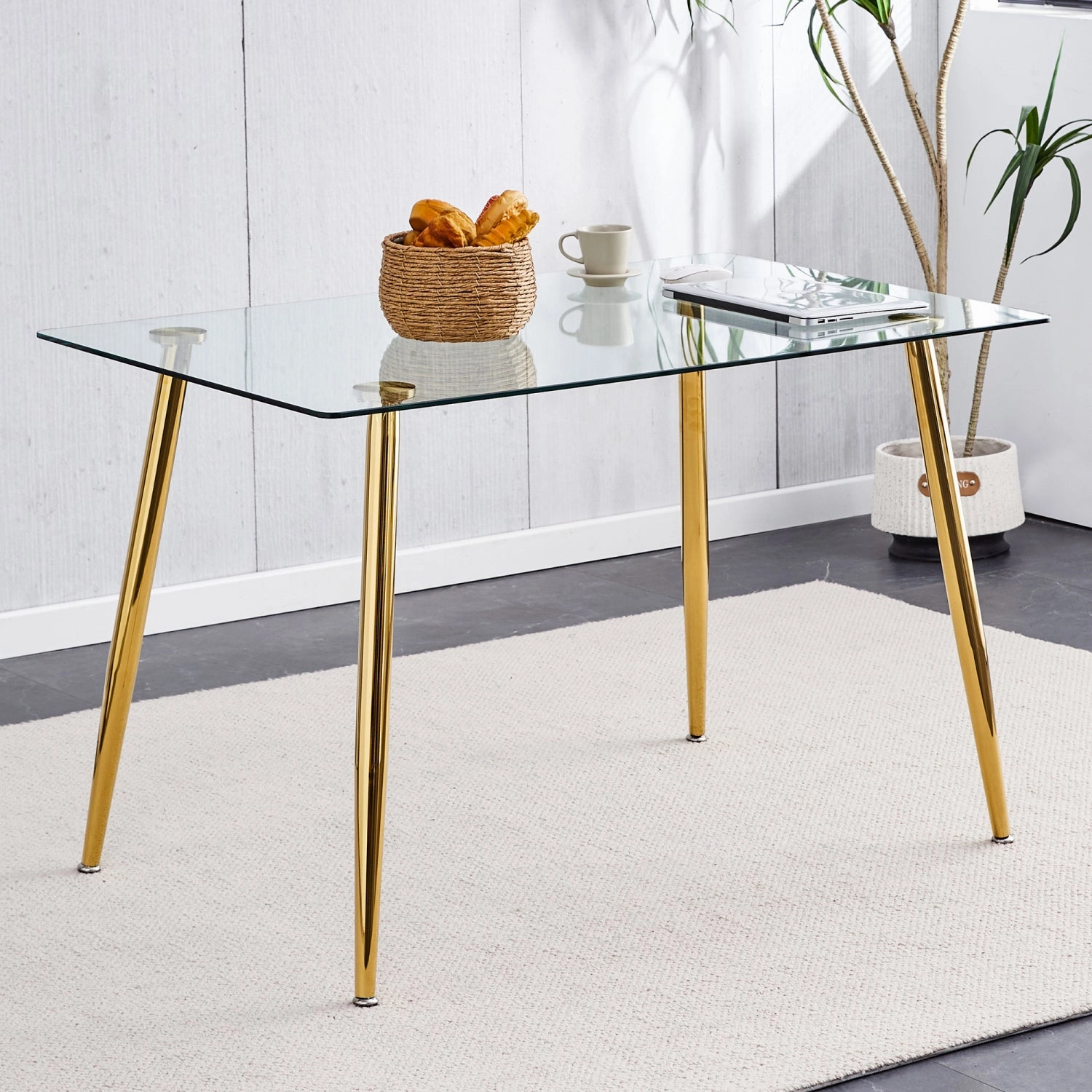 Streamdale Modern Glass Dining Table, Golden Legs, 51" Kitchen/Living Room
