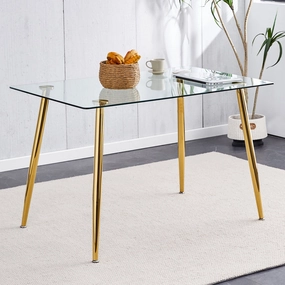 Streamdale Modern Glass Dining Table, Golden Legs, 51" Kitchen/Living Room