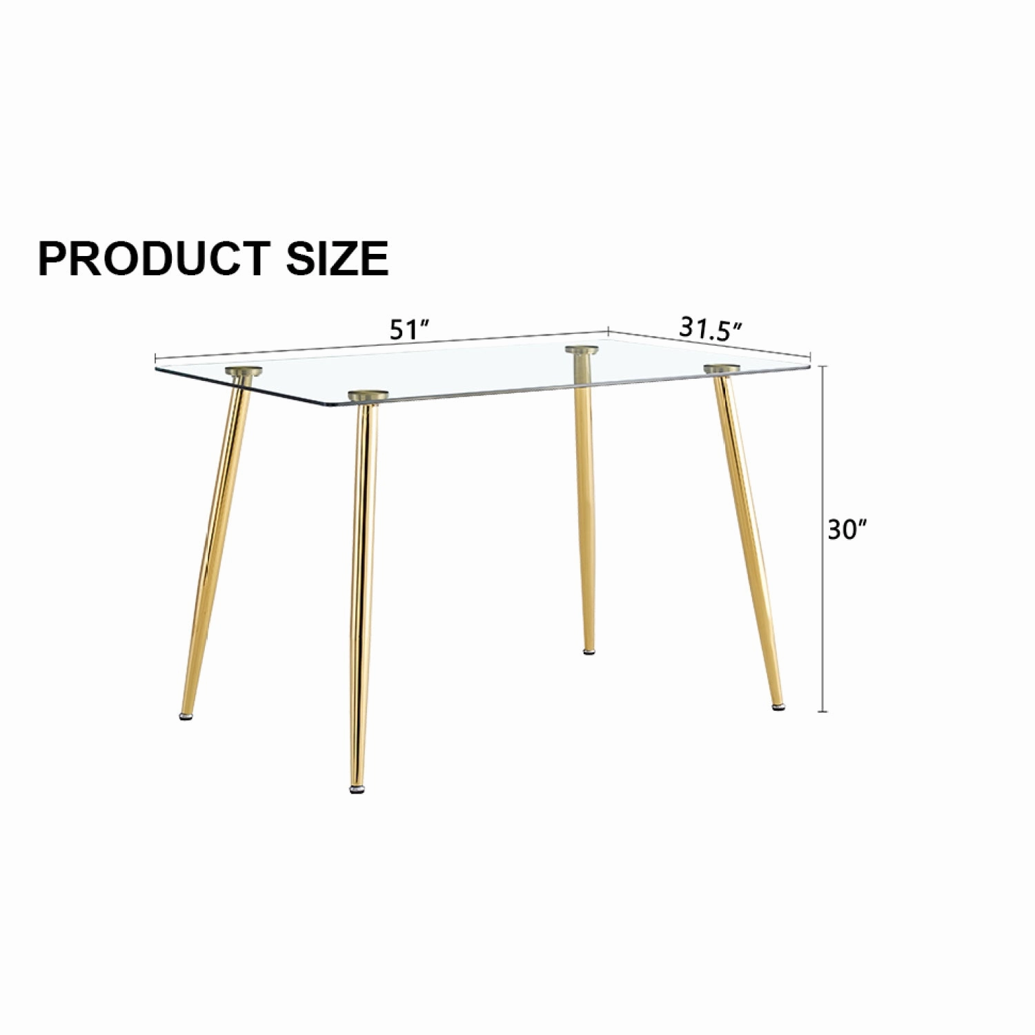 Streamdale Modern Glass Dining Table, Golden Legs, 51" Kitchen/Living Room