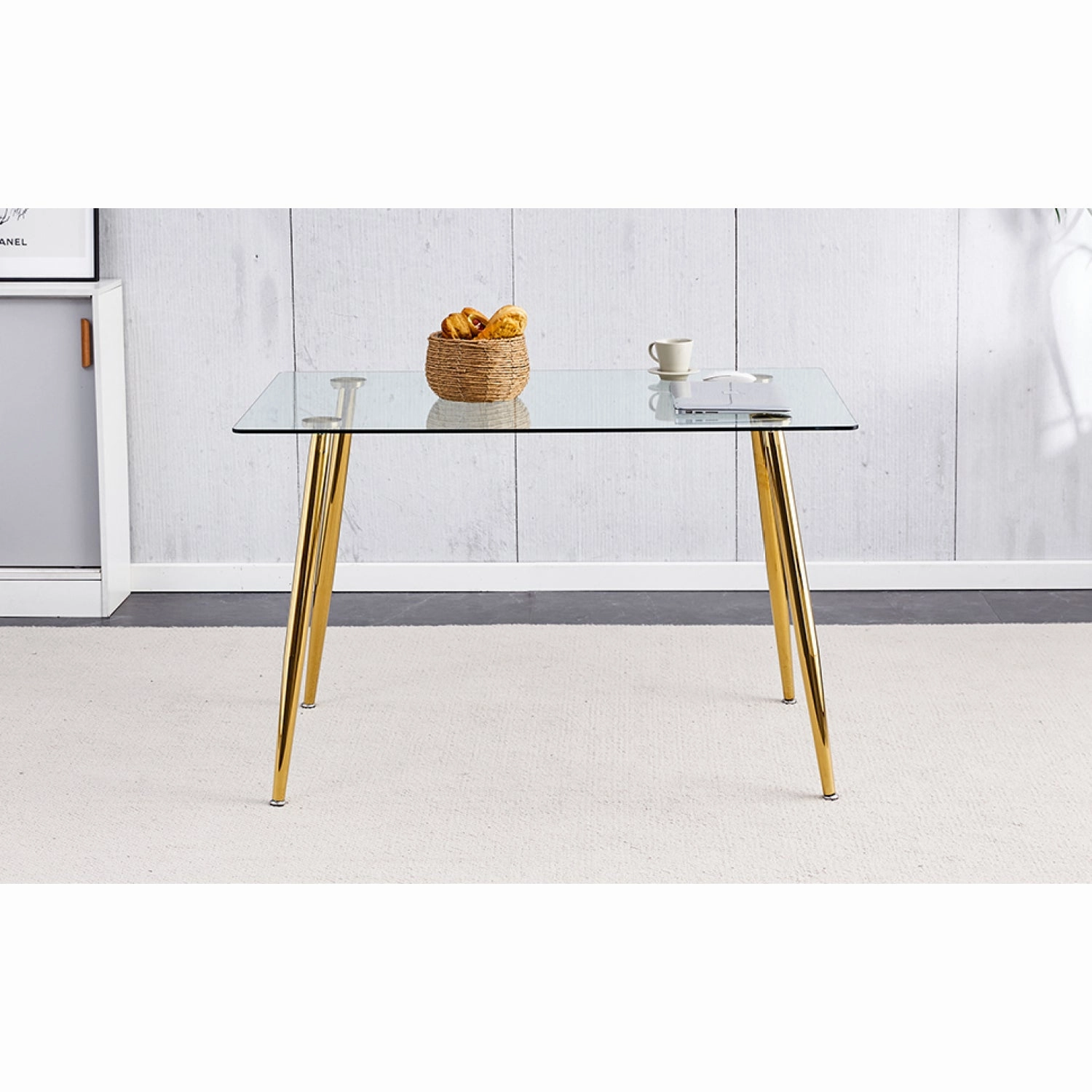 Streamdale Modern Glass Dining Table, Golden Legs, 51" Kitchen/Living Room