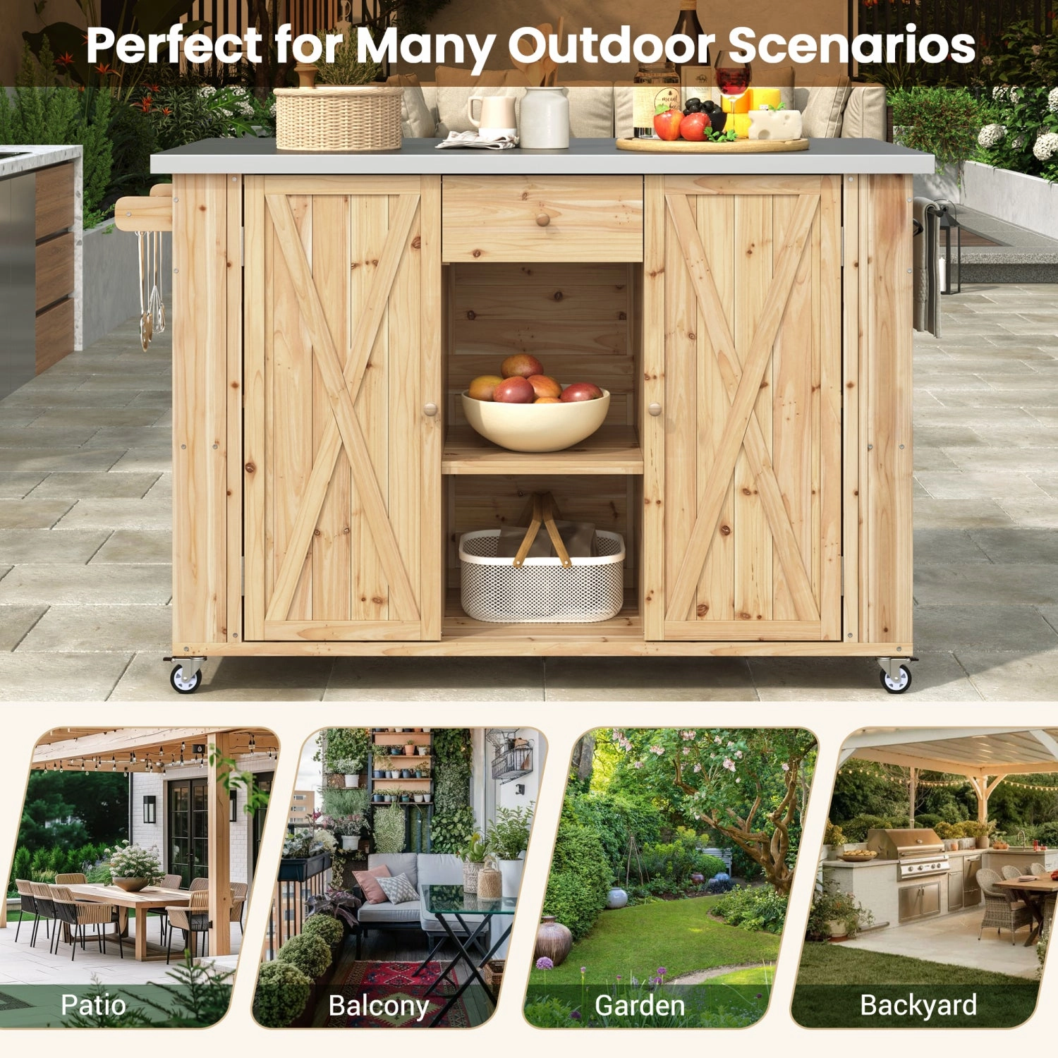 Streamdale Outdoor Kitchen Island - Fir Wood, Stainless Top