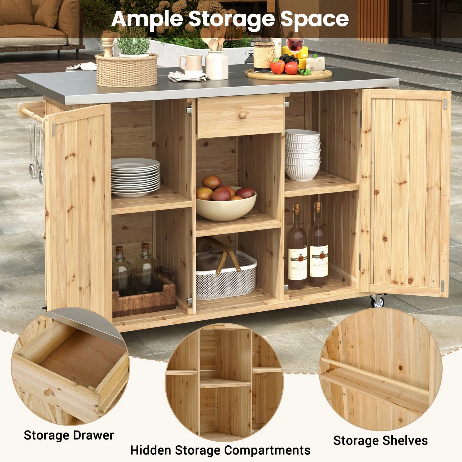 Streamdale Outdoor Kitchen Island - Fir Wood, Stainless Top