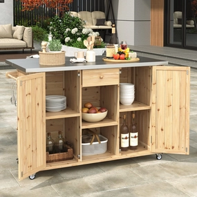 Streamdale Outdoor Kitchen Island - Fir Wood, Stainless Top