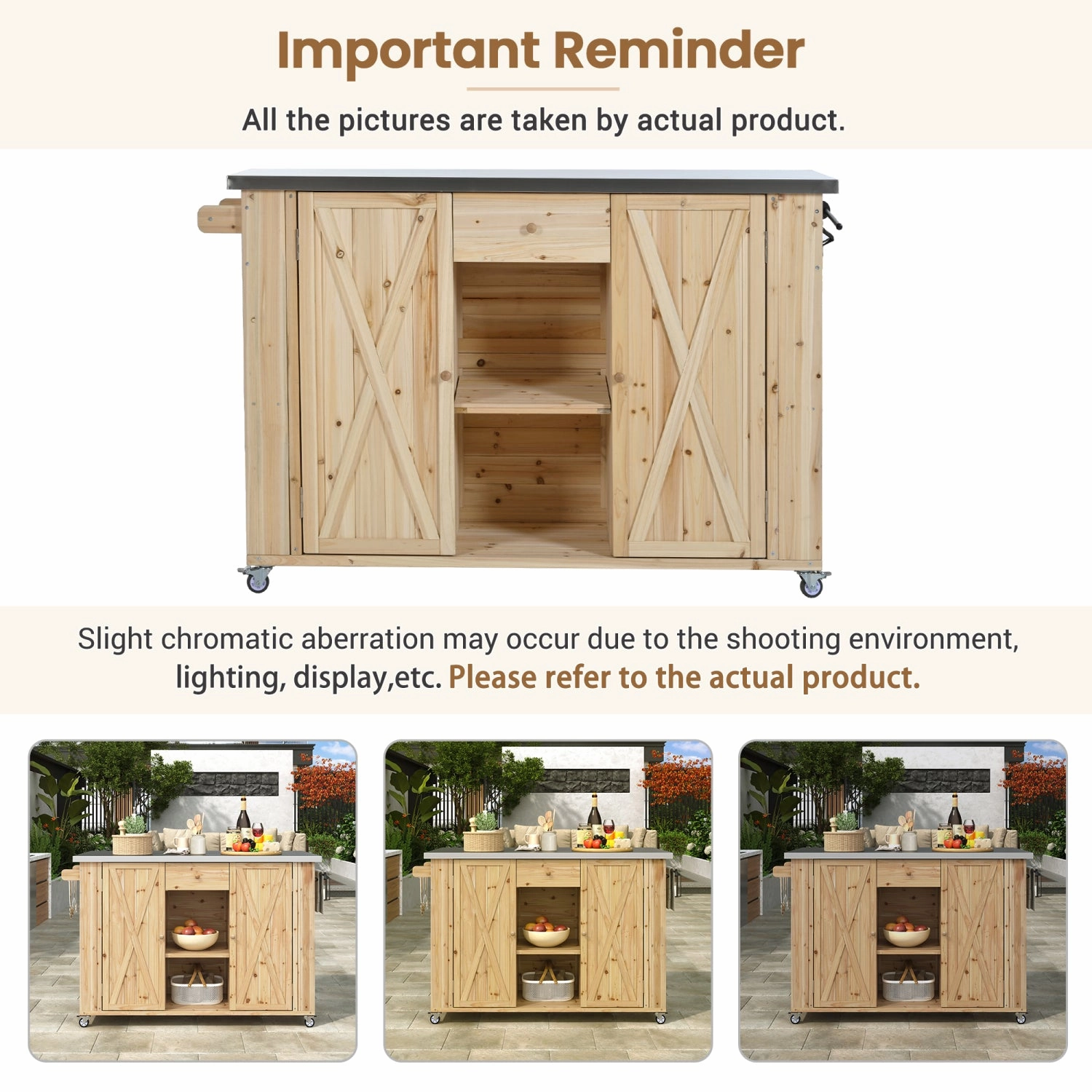 Streamdale Outdoor Kitchen Island - Fir Wood, Stainless Top