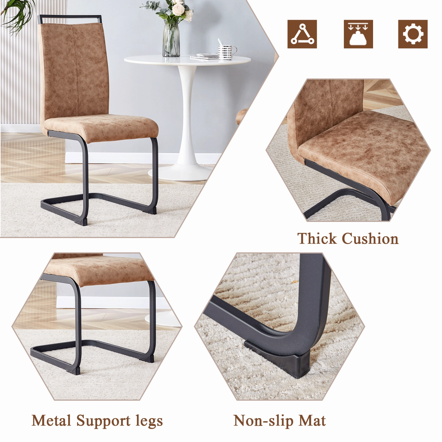 Streamdale Retro Wood Table & 6 Brown Tech Fabric Chairs