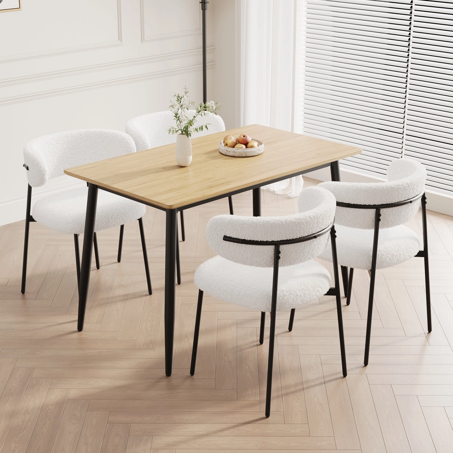 Streamdale Wood Grain Dining Set, Black Metal Legs, Seats 4-6