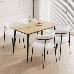 Streamdale Wood Grain Dining Set, Black Metal Legs, Seats 4-6