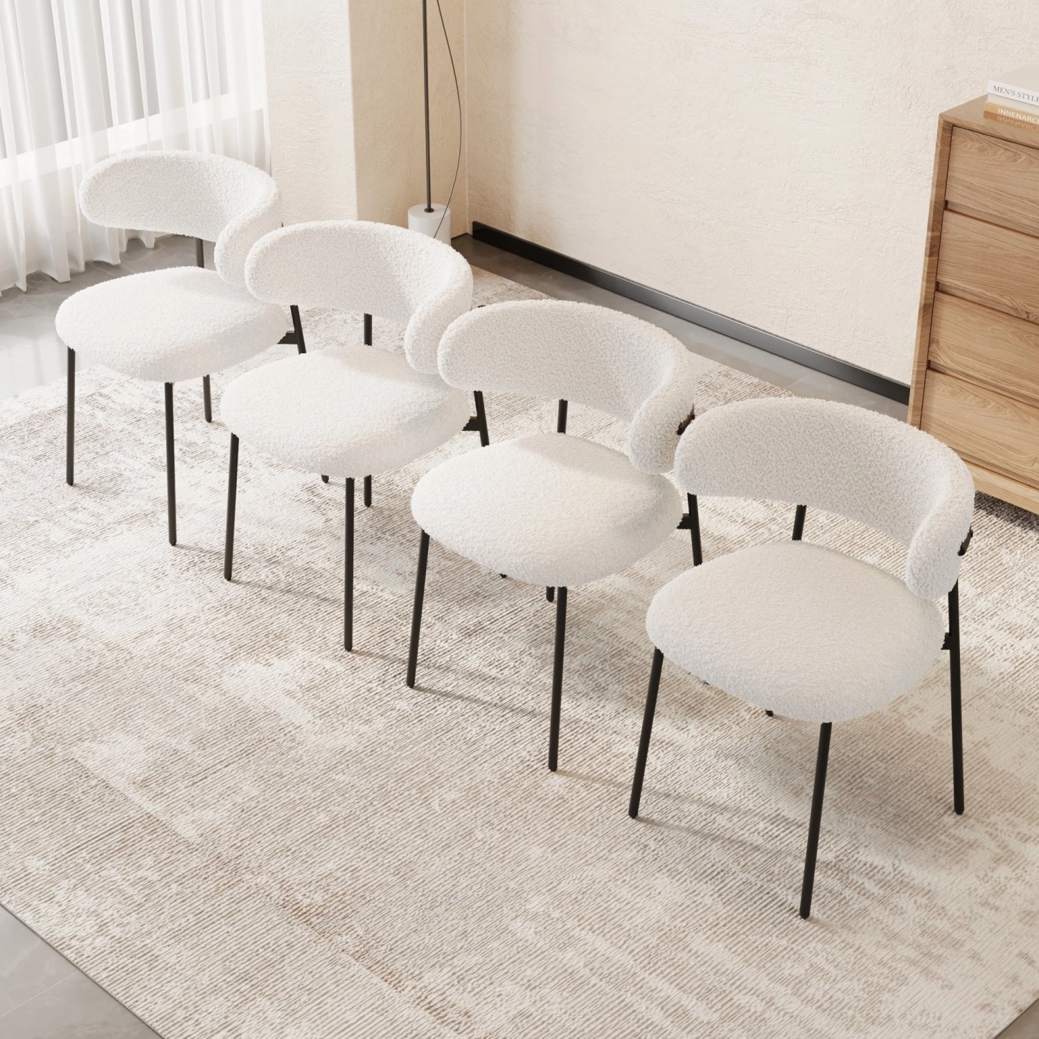 Streamdale Wood Grain Dining Set, Black Metal Legs, Seats 4-6