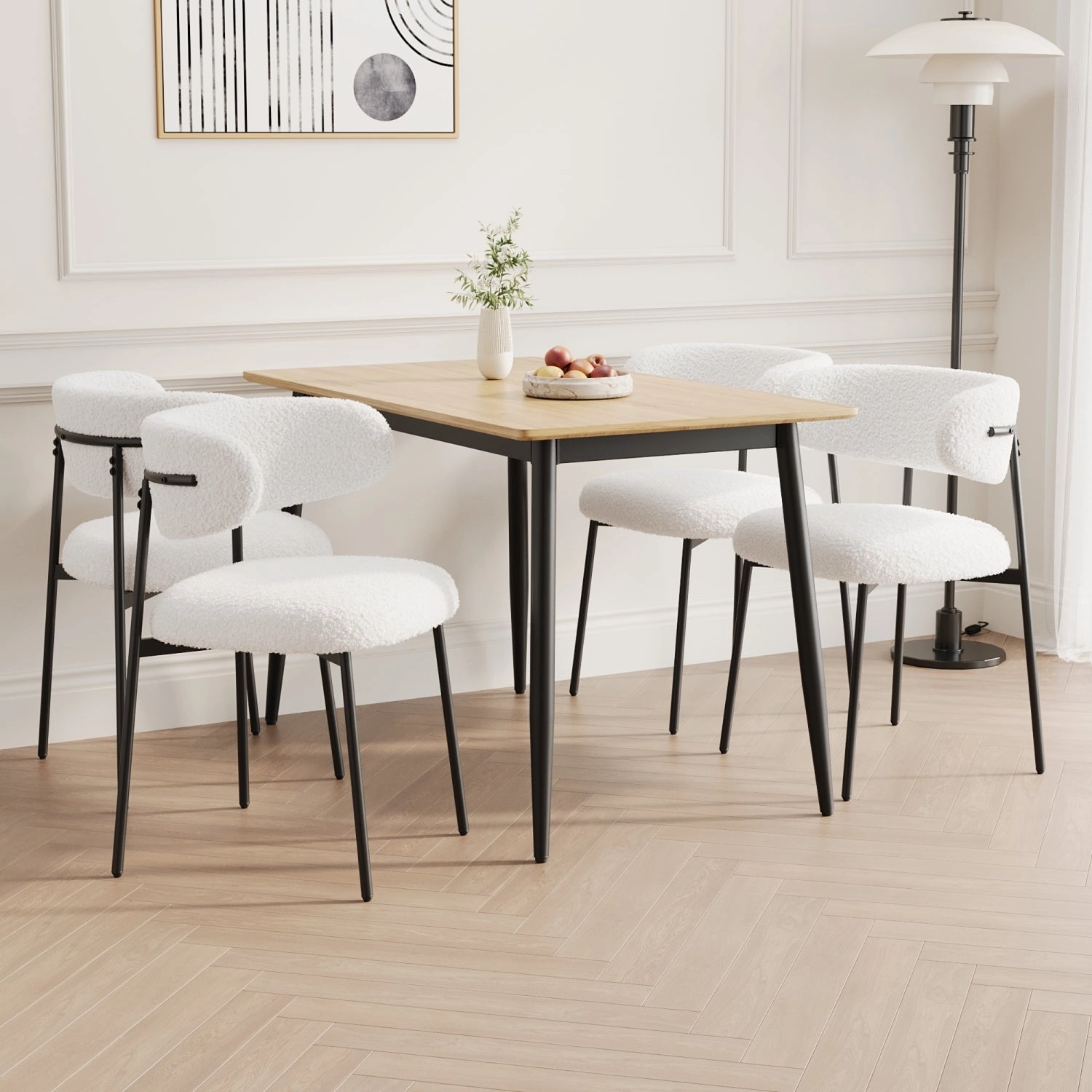 Streamdale Wood Grain Dining Set, Black Metal Legs, Seats 4-6
