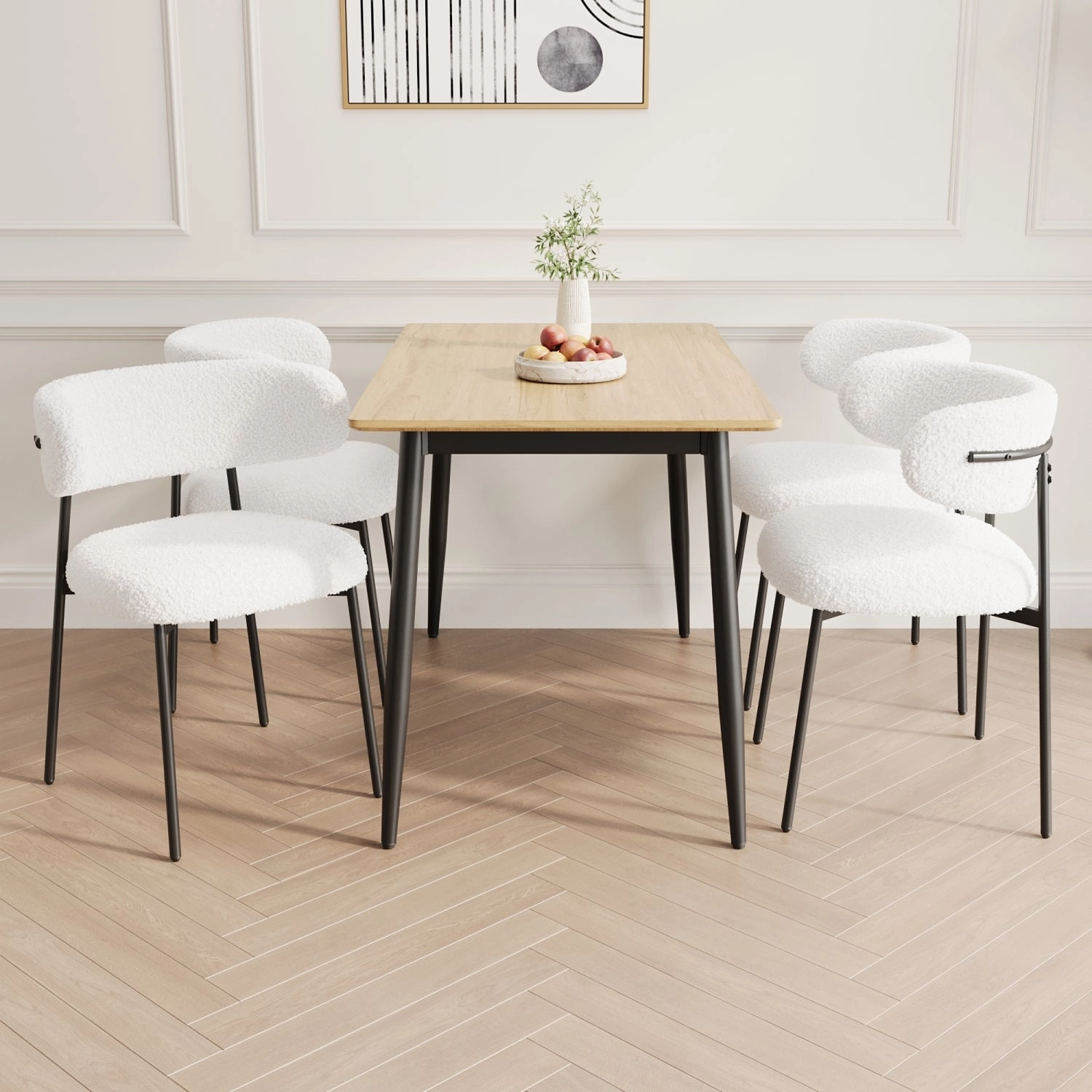 Streamdale Wood Grain Dining Set, Black Metal Legs, Seats 4-6