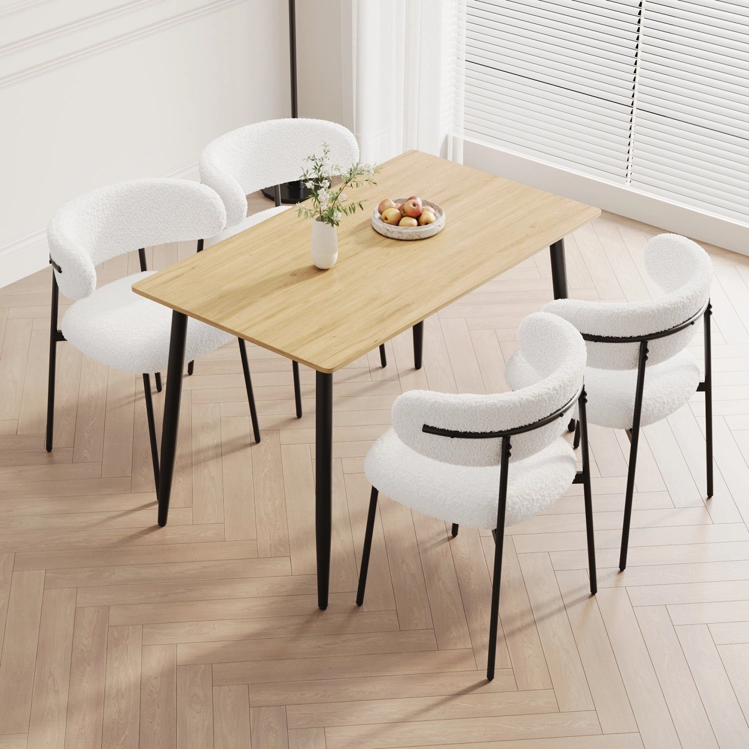Streamdale Wood Grain Dining Set, Black Metal Legs, Seats 4-6