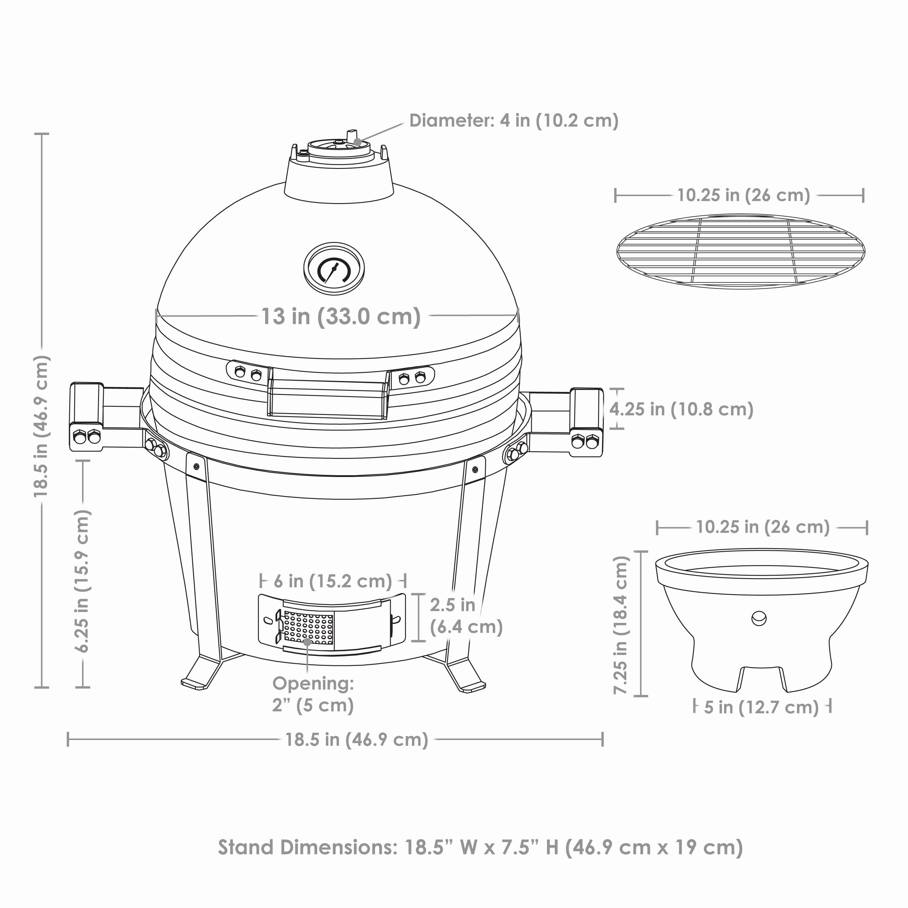 Sunnydaze Tabletop Ceramic Egg Kamado Charcoal Grill and Smoker with Stand