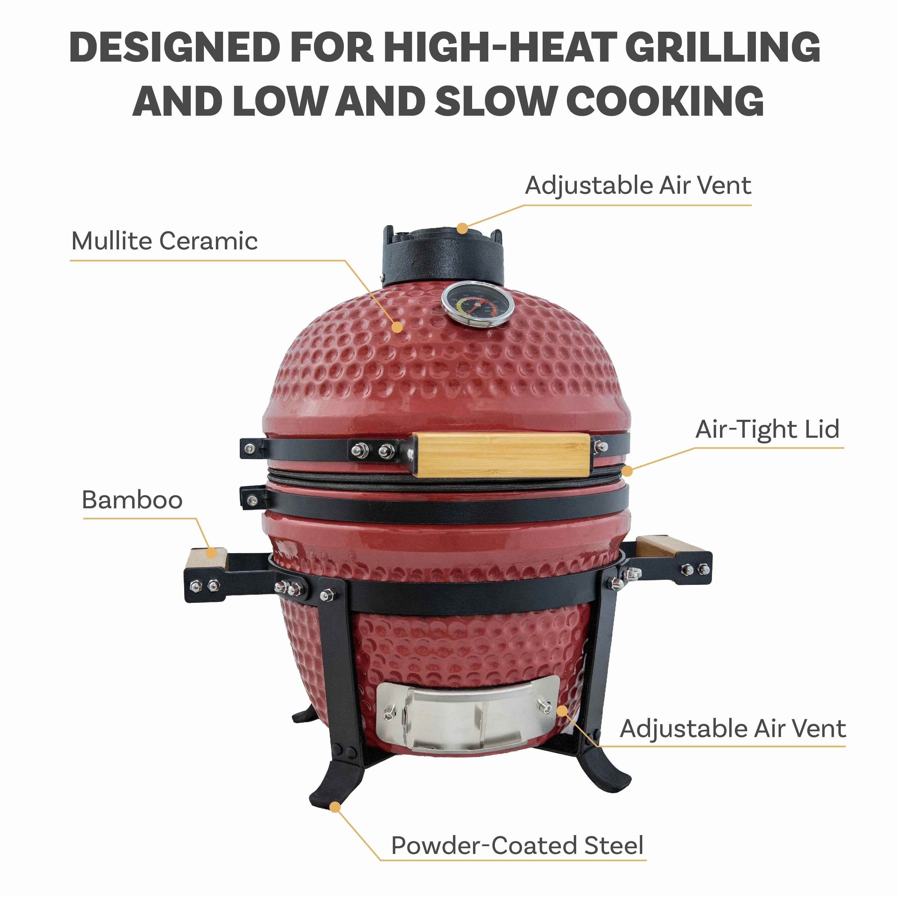 Sunnydaze Tabletop Ceramic Egg Kamado Charcoal Grill and Smoker with Stand