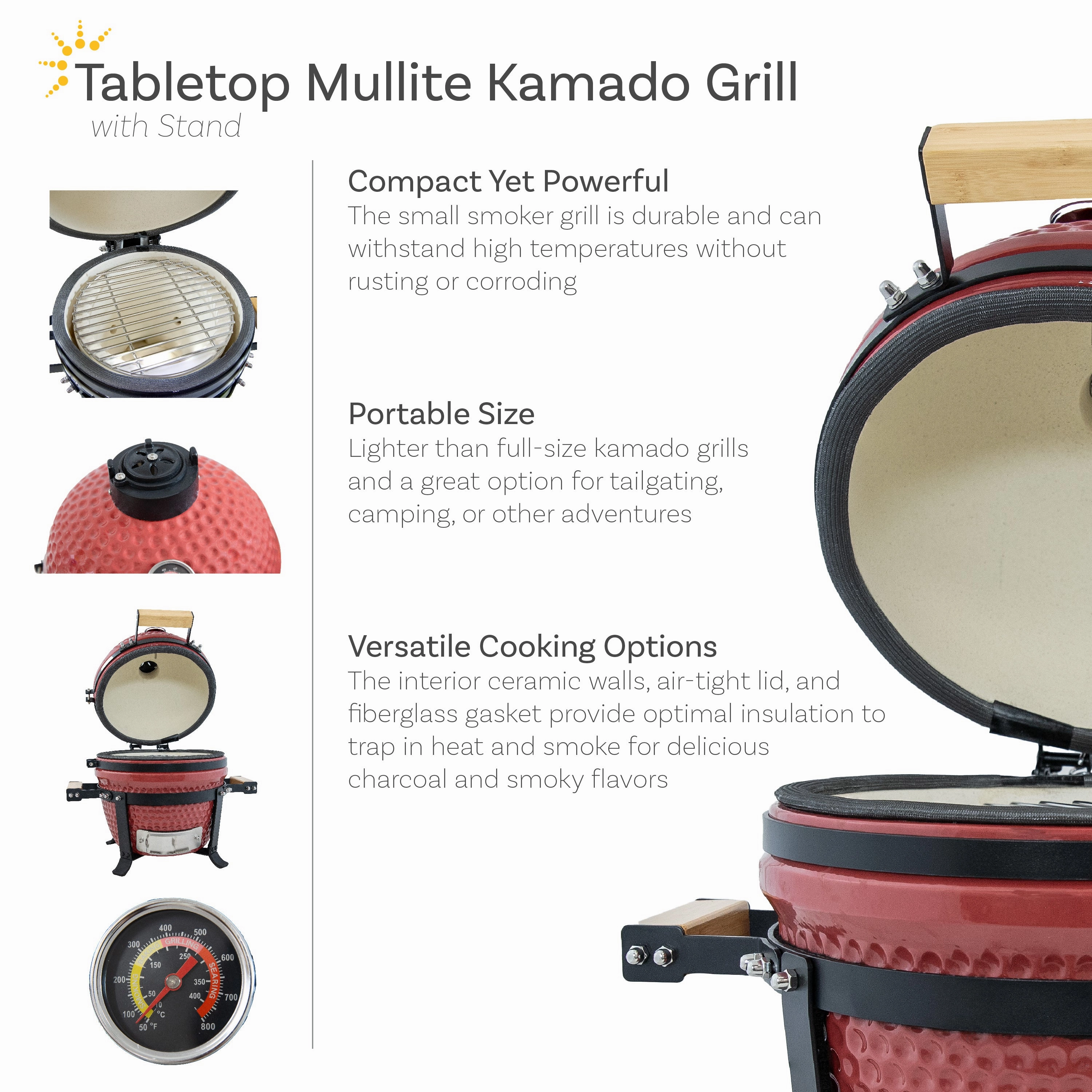 Sunnydaze Tabletop Ceramic Egg Kamado Charcoal Grill and Smoker with Stand