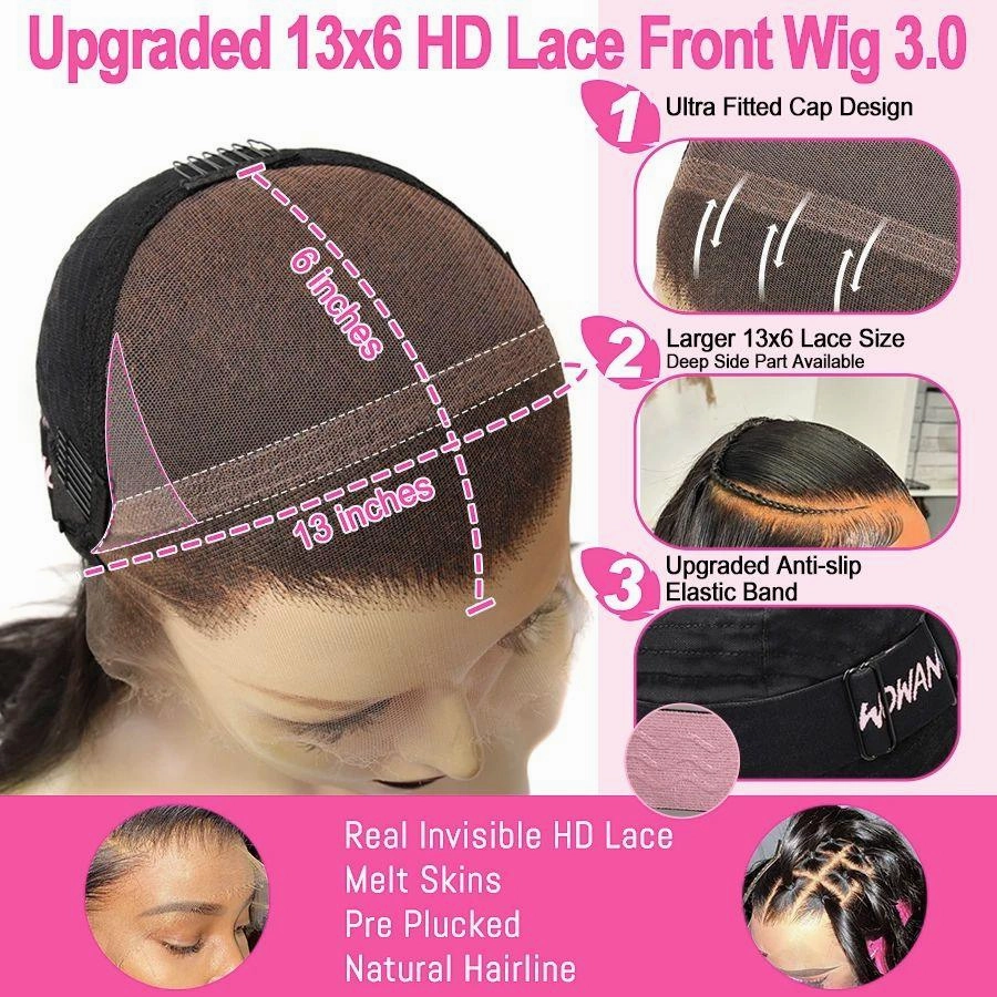 UK Shipping | WOWANGEL 13X6 Skinlike Real HD Lace Front Wigs Straight