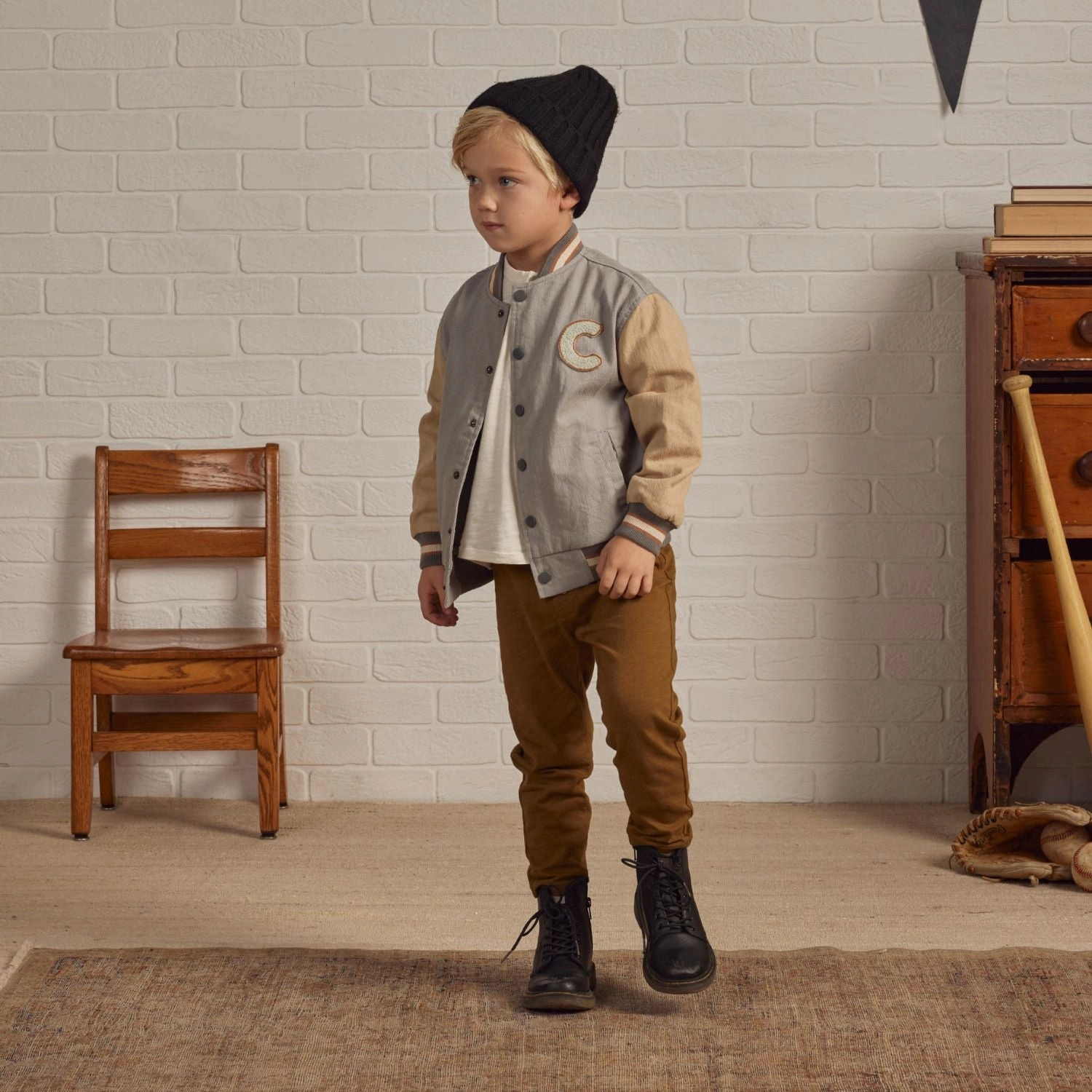 Varsity Jacket - Ivory / Slate - FINAL SALE